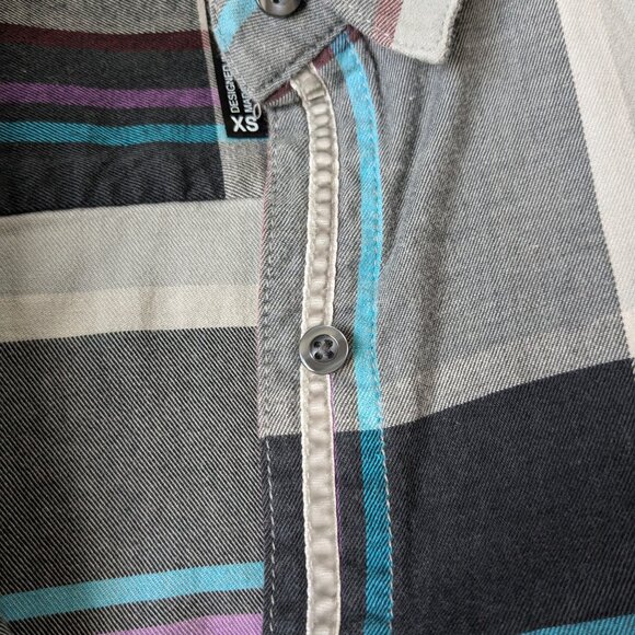 Kuhl cotton blend flannel in gray plaid with blue and purple stripes, size XS - Picture 4 of 10